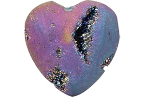rockcloud Heart Shape Titanium Coated Agate Geode Druzy Home Decoration Pocket Stones Specimen, Rainbow