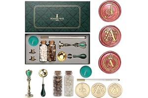 Andotopee Letter Wax Seal Stamp Kit - Initial Alphabet A Sealing Head 3pcs, Vintage Stamp Kit With Beads, Warmer Tools, Pen, 