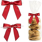 LIZLOVESS Red Twist Tie Bows for Treat Bags 3.5" Pre-Tied Satin Ribbon Bows for Gift Wrapping, Crafts, Party Favors, Wedding, Baby Shower Decorations (50 Pack)