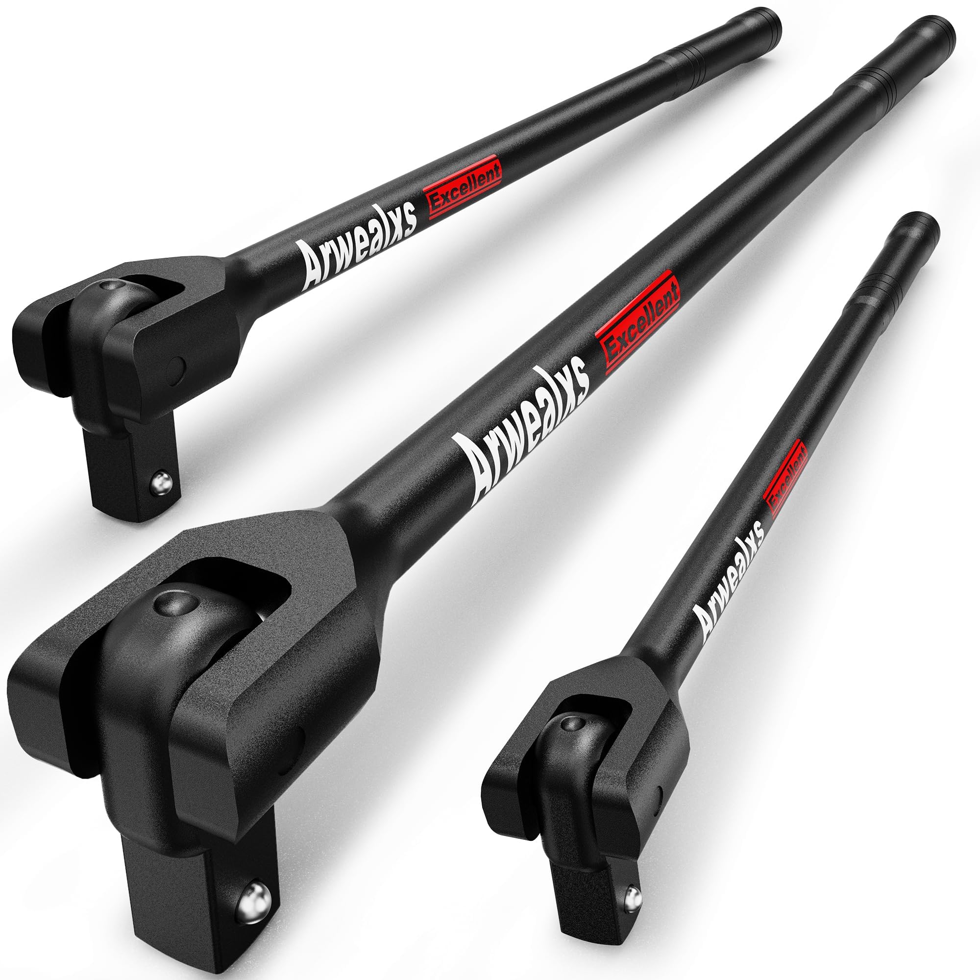 Photo 1 of Arwealxs 3PCS Breaker Bar Set, 1/4" 3/8" 1/2" Drive, 7" 12" 16" Length, 180° Rotatable Head, Extension Breaker Bar Set, Auto Repair, Mechanical Repair