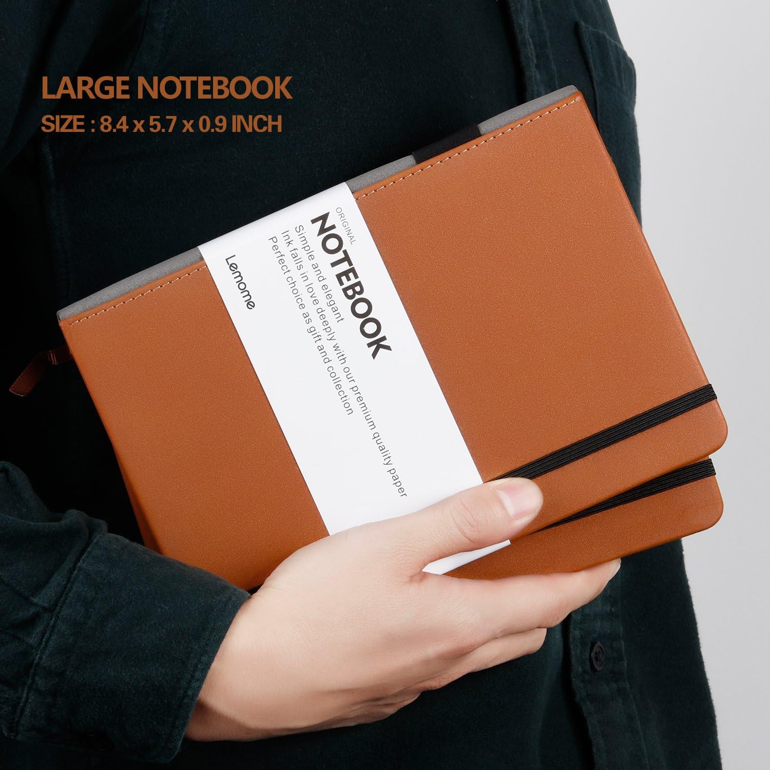 Thick Classic Notebook with Pen Loop - Lemome A5 Wide Ruled Hardcover Writing Notebook with Pocket + Page Dividers Gifts, Banded, Large, 180 Pages, 8.4 x 5.7 in: Office Products