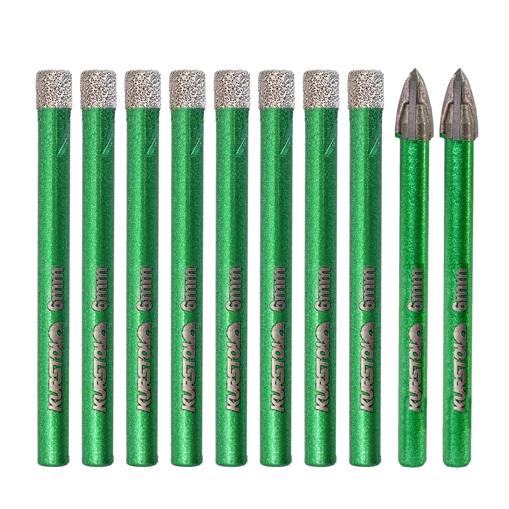 KURSTOL 10pcs Diamond Tipped Hole Saw Set - 1/4" Dry Drill Bits for Granite, Tile, Ceramic, Marble, Stone, Glass, Porcelain, Masonry + 2pcs Positioning Bits
