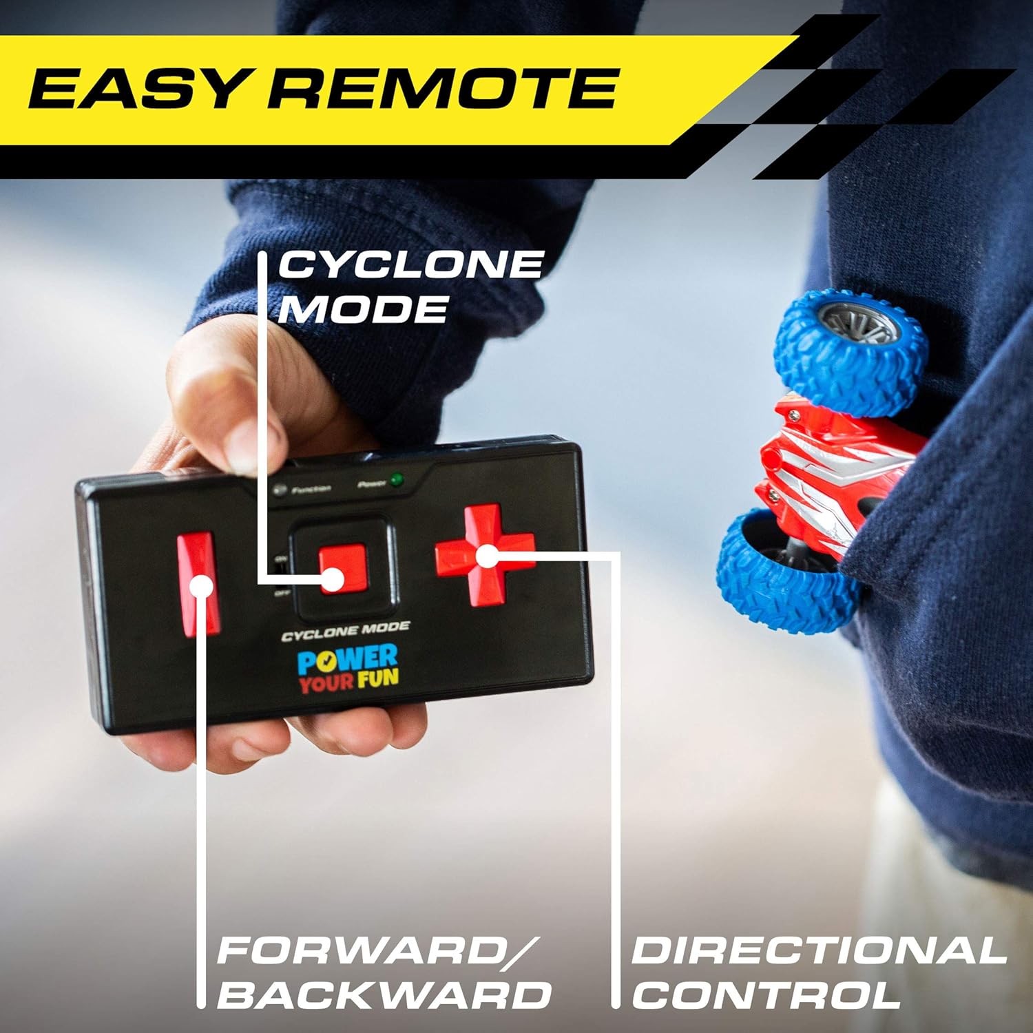 Power Your Fun Cyclone Mini Remote Control Car for Kids - Double Sided Fast Off Road Mini Stunt Car, RC Toy Car for Boys and Girls: Toys & Games