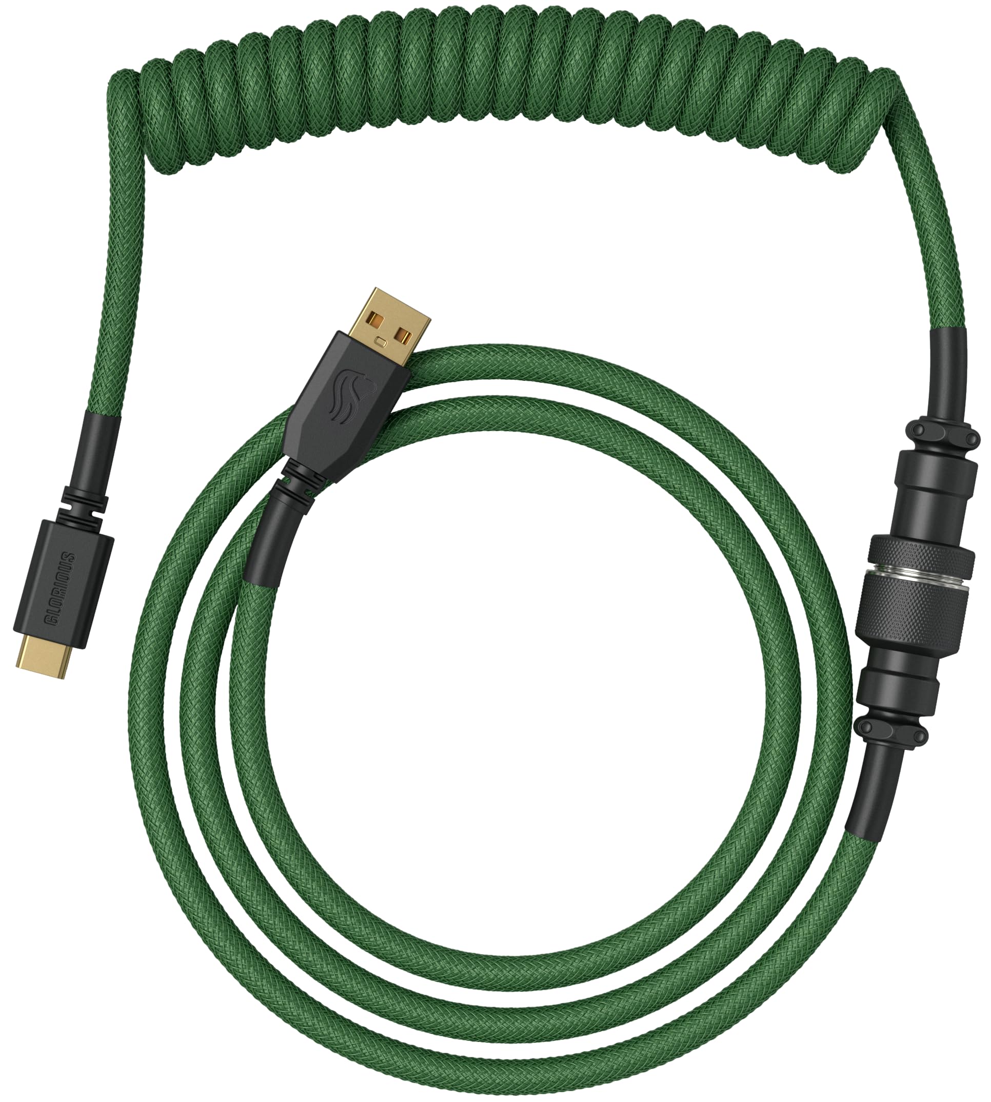 Glorious Gaming Premium Coiled Keyboard Cable - Gold Plated USB-A (PC) to USB-C (Keyboard), Tangle Resistant, Double Braided Sleeving for Peak Durability, 5-Pin Aviator Mid-Connection - Forest Green — image 1