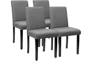 Furniwell Dining Chairs Upholstered Parson Urban Style Kitchen Living Room Side Padded Chair with Solid Wood Legs Set of 4 (Fabric, Grey)
