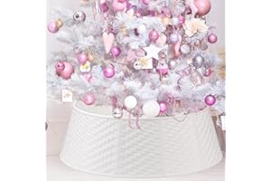 White Christmas Tree Collar for Pencil Tree Round Christmas Tree Skirt Ring Base Stand 28 inch Christmas Tree Decor for Xmas 