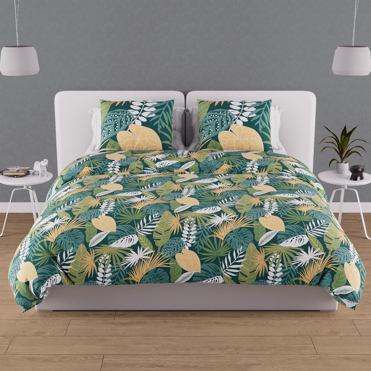 Soleil d'ocre, Tanzania Green Cotton Duvet Cover Set, 57 Thread Count, 240 x 220 cm