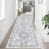 Domitapis Runner Rug 2×8, Vintage Boho Rug,Ultra-Soft Low Pile, Washable, Non Slip,Stain Resistant Printed Carpet for Hallway Kitchen Living Room Bedrooms Playroom Office, Light Blue
