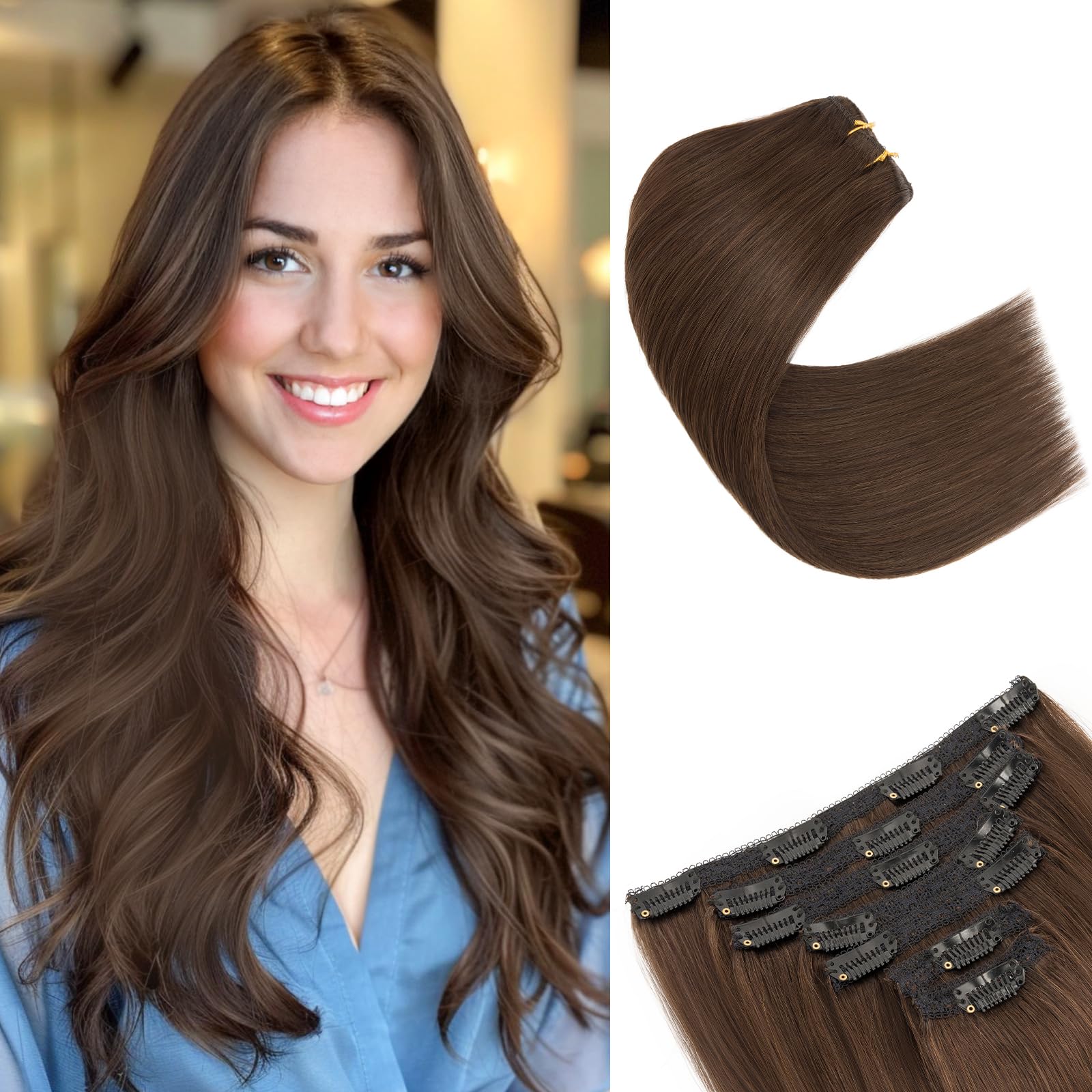 SEGOHAIR Clip in Hair Extensions Human Hair, 10 inch 85g 7Pcs Darkest Brown,100% Real Human Hair Double Weft Straight Clip in Hair Extension Seamless for Effortless Volume — image 1