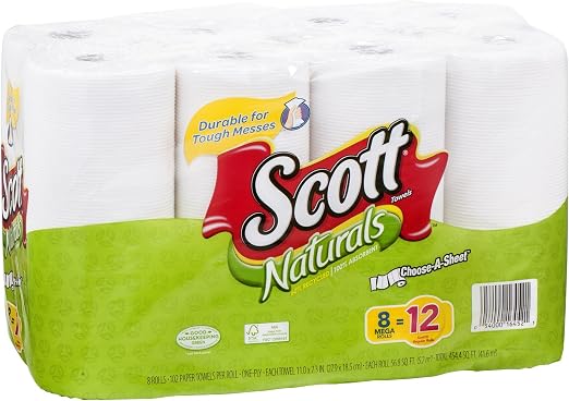 Scott?? paper towels mega rolls 8ct/102 11inch x 7.3inch 1-ply sheets per roll (454.4 sq. ft total) 8ct (054000164521)