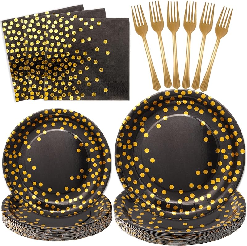 SCIONE Black Gold Party Tableware Set for 24 Guests - 96 Pcs