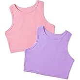 Auranso Girls Tank Tops 2 Pack Ribbed Knit Sleeveless Round Neck Basic Crop Tops for Kids