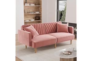 OUYESSIR Futon Sofa Bed, 75.3", Couch, Small Sofa, Loveseat, Sleeper Sofa, Mid Century Modern Futon Couch, Sofa Cama, Couches for Living Room (Rose Pink, Futon)