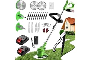 Weed Wacker, Electric Weed Wacker, Brush Cutter with 3 Types Blades and 4Ah Battery, Cordless Weed Wacker Adjustable Height, 