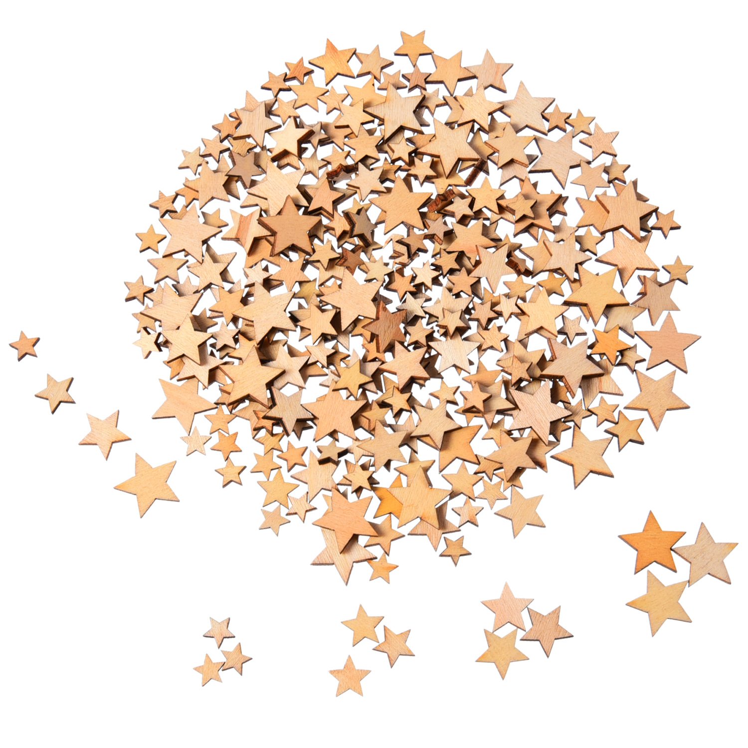 200 Pieces Wooden Stars Blank Wood Star Slices Mini Star Embellishments for Wedding Crafts Making DIY, 4 Sizes Mixed
