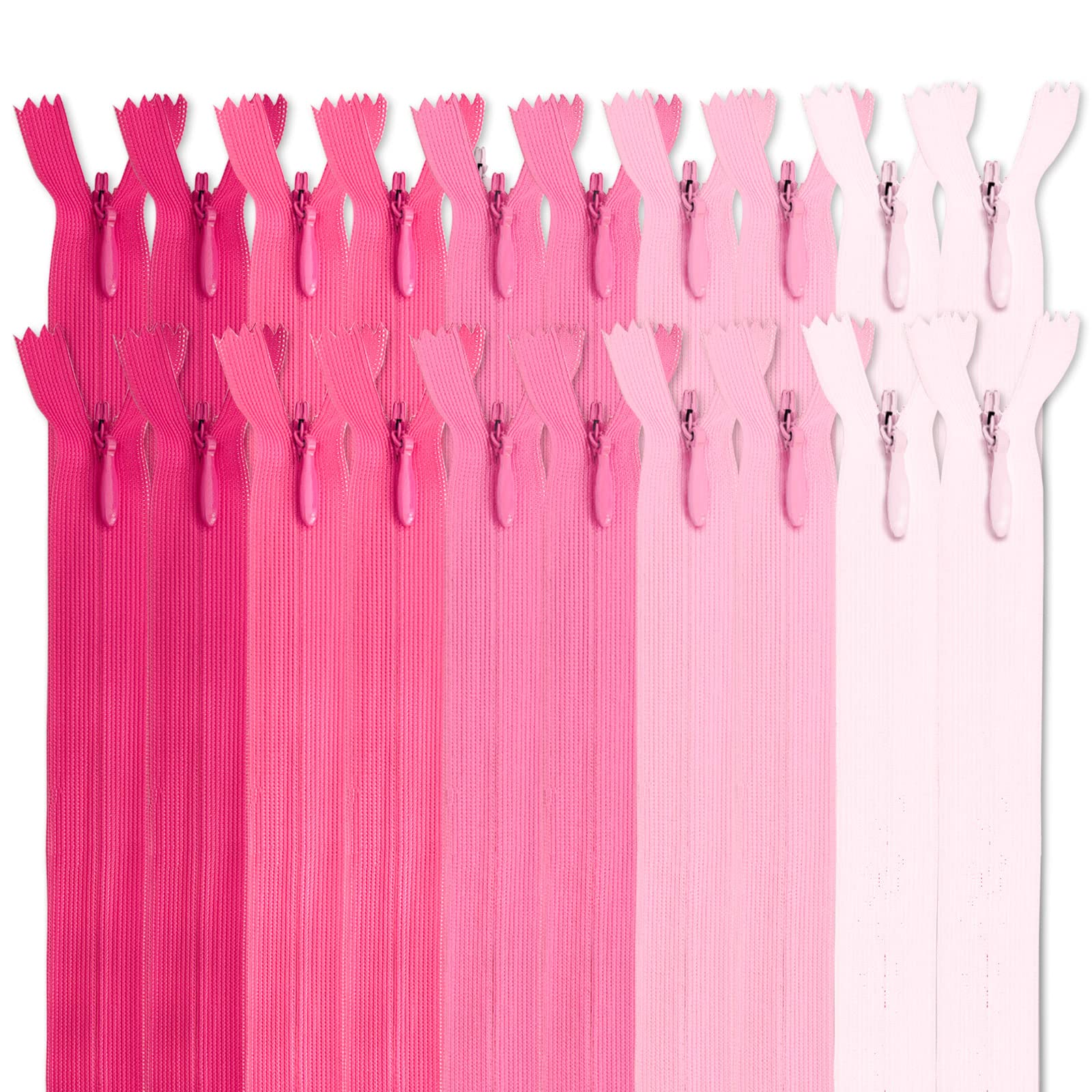 MARARDI [Pack 20] Invisible Zippers [Pink] Nylon [45 cm] Sewing and Crafts for Clothes, Fabric, Bags, Cases Tape for Machine Sewing, Patchwork, Cotton with Metal Closure