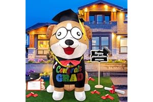 morabloomy 4 Feet Graduation Inflatable Puppy Decorations, Graduation Decorations Class of 2024 with Cap and Gown Diploma Inflatable Puppy Pre Lit LED Lights, Lawn Yard Party Decor Photo Booth Prop