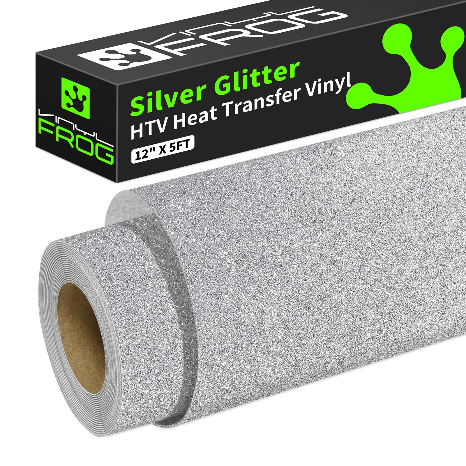 VINYL FROG Silver Glitter Heat Transfer Vinyl Roll - 30.5x155cm for Cameo & Heat Press