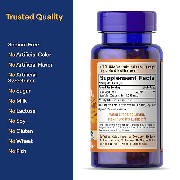 PURITAN’S PRIDE PREMIUM LUTIGOLD™ LUTEIN CAROTENOID 40 MG WITH ZEAXANTHIN FOR MEN AND WOMEN, DIETARY SUPPLEMENT FOR EYE HEALTH SUPPORT, 2 MONTH SUPPLY, 60 EASY-TO-SWALLOW SOFTGELS