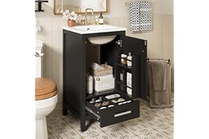 Merax 18" Bathroom Vanity with Ceramic Sink, Freestanding Vanity with Soft-Close Drawers, Door Organizer, Divider Drawer and 