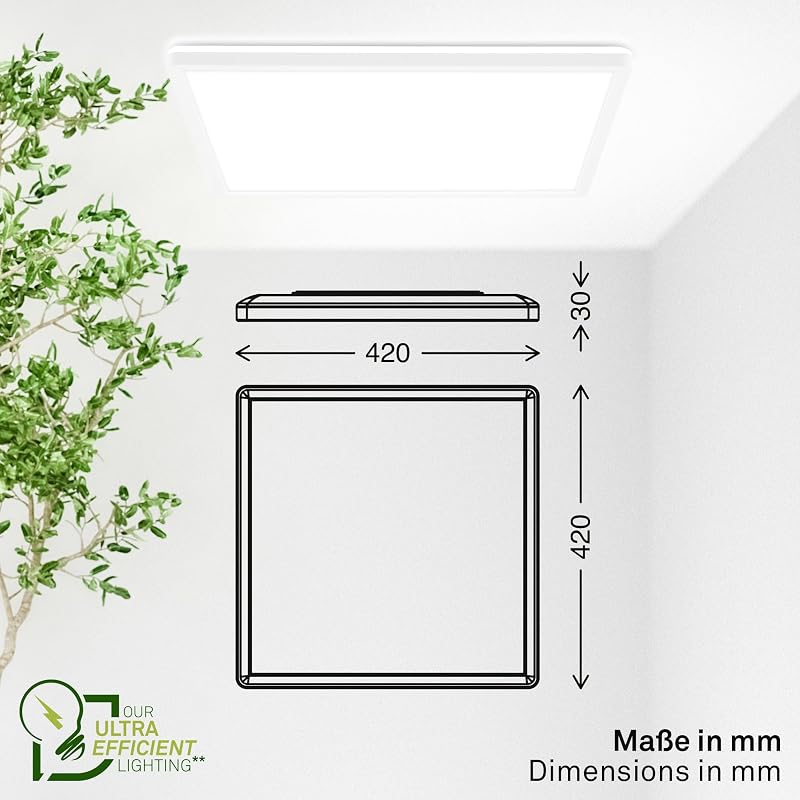 - LED Deckenlampe mit EEK A Lichtquelle, 14W, 3000lm, flach, indirektes Licht, Lampe, Deckenleuchte, Wohnzimmerlampe, LED Panel, Küchenlampe, Flur, 42x42x3 cm, Weiß