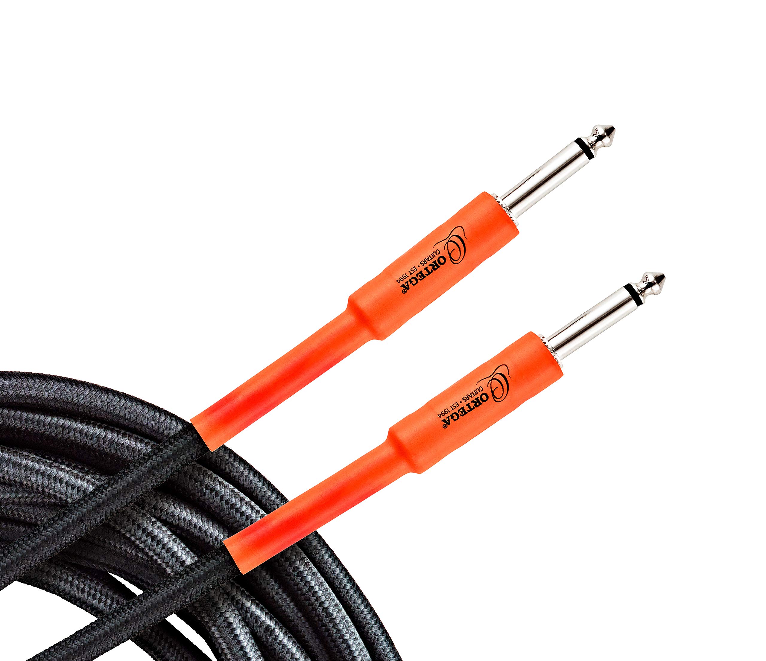 Ortega Guitars Economy Series Cable - Instrument Cable - Length 4.5 m - Straight and Straight - Nylon, Black and Orange (OECIS-15)