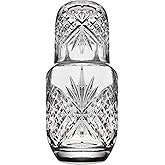 Lefonte Crystal Bedside Night Carafe Pitcher and Water Glass Tumbler Set, Bedroom Nightstand Water Pitcher and Cup Set