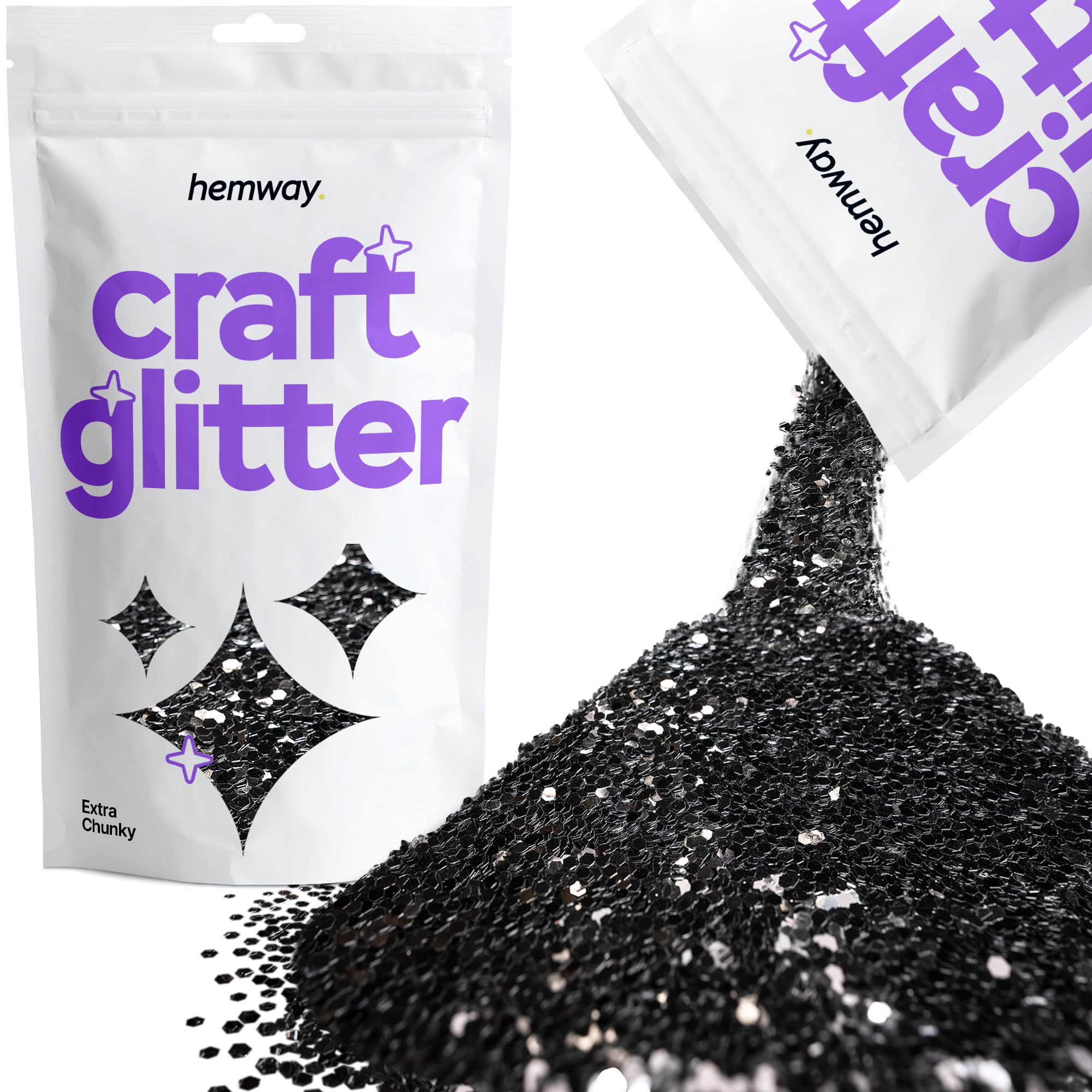 Hemway Craft Glitter Black 100g Extra Chunky Glitter for Crafts, Resin, Cosmetic, Nail, Face, Body, Festival, Tumblers, Art, Candle, Crafting