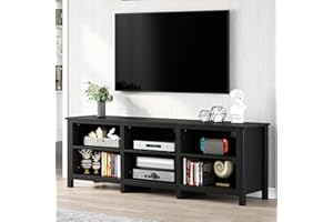 YITAHOME Modern TV Stand for TV up to 80/75/70/65 Inch, Classic Detachable 6 Cubby Media Entertainment Center Console Table with 6 Open Storage Shelves & Cabinets for Living Room, 69'', Black
