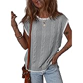 Dokotoo Tank Tops for Women Round Neck Cap Sleeve Color Block Cable Knit Womens Tank Tops Sweater Vest Women