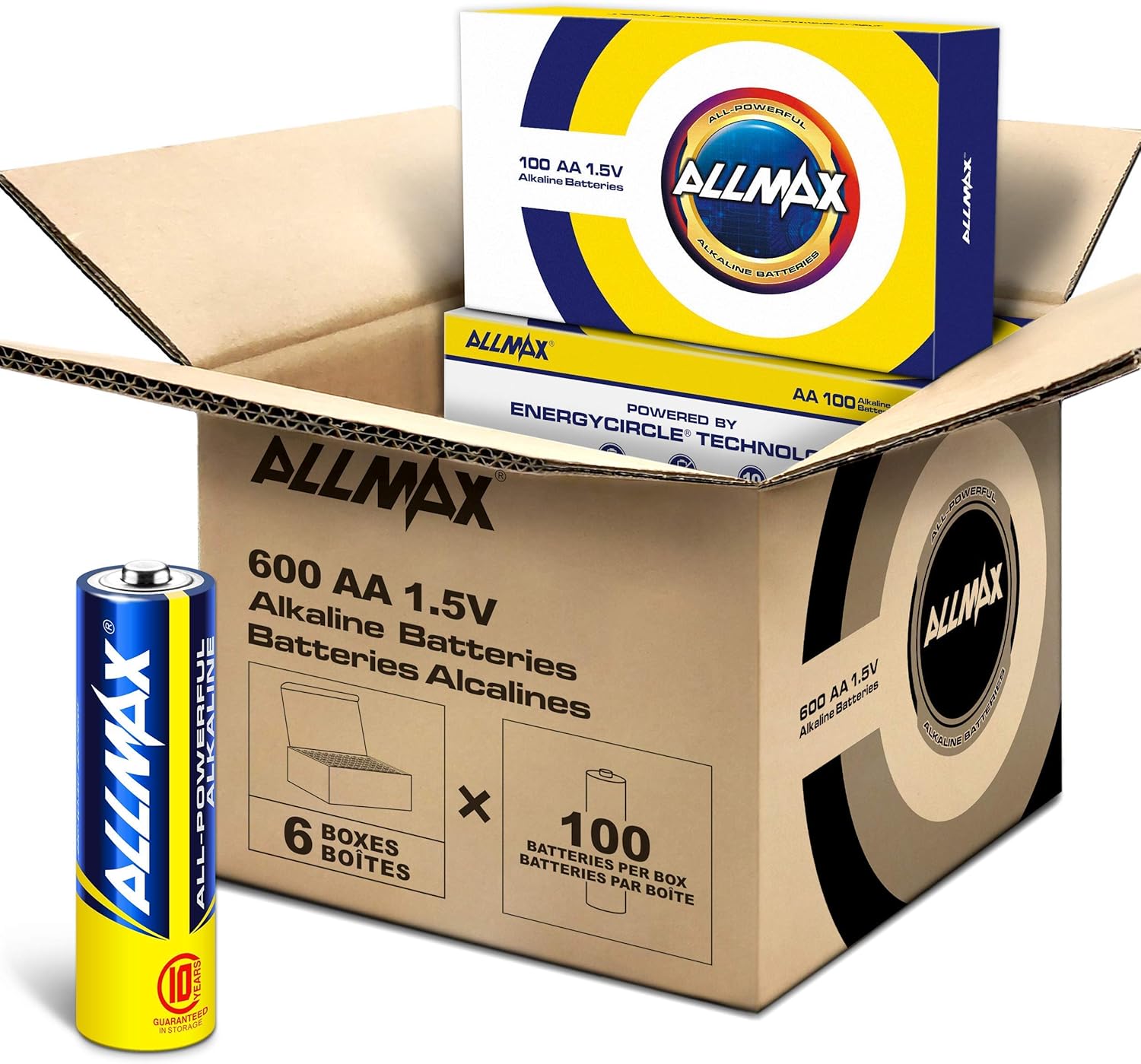 Allmax AA Maximum Power Alkaline Batteries (100 Count Bulk Pack) – Ultra Long-Lasting Double A Battery, 10-Year Shelf Life, Leak-Proof, Device Compatible – Powered by EnergyCircle Technology (1.5V): Health & Personal Care