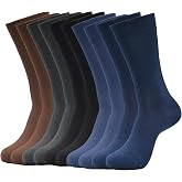 SUKBRGIR Men's Bamboo Fiber Dress Socks, Brown Gray Navy, 5 Pack | Solid-Color Crew Socks for Men, Breathable, Moisture-Wicking