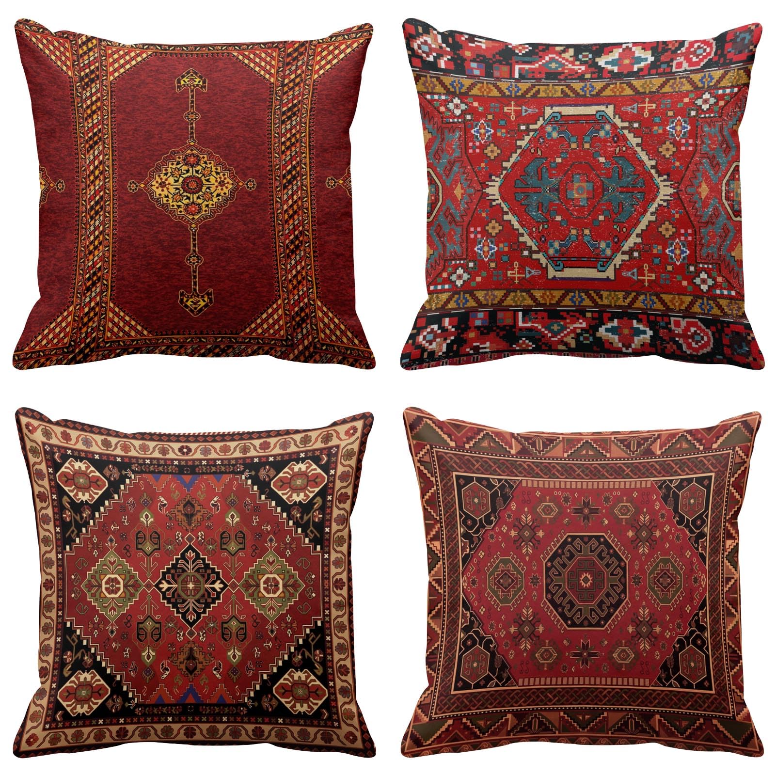 Britimes Throw Pillow Covers Home Decor Set of 4 Pillow Cases Decorative 18 x 18 Inches Outdoor Cushion Couch Sofa Pillowcases Colorful Red Tribal