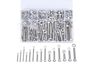 Xrfoiniu 608PCS M5/M6/M8/M10/M12 Bolt Assortment 304 Stainless Steel Assortment Metric Bolts Heavy Hex Bolts and Nuts Assortment Kit,Long Bolts Kit（X13-Large-608 M5-M12 Bolt Assortment）