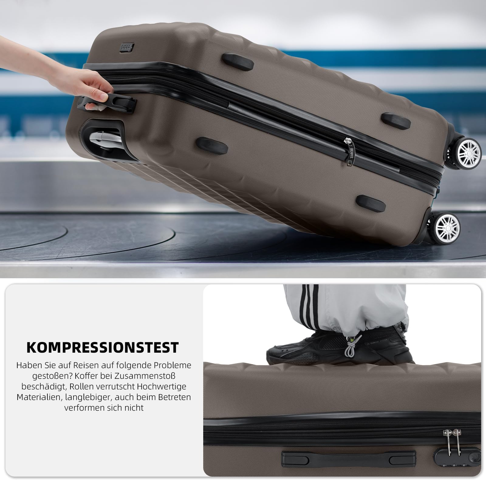 BEIBYE Trolley Koffer Reisekoffer Reisekofferset Gepäckset Kofferset 4 Zwillingsrollen Hartschale (Coffee) 6