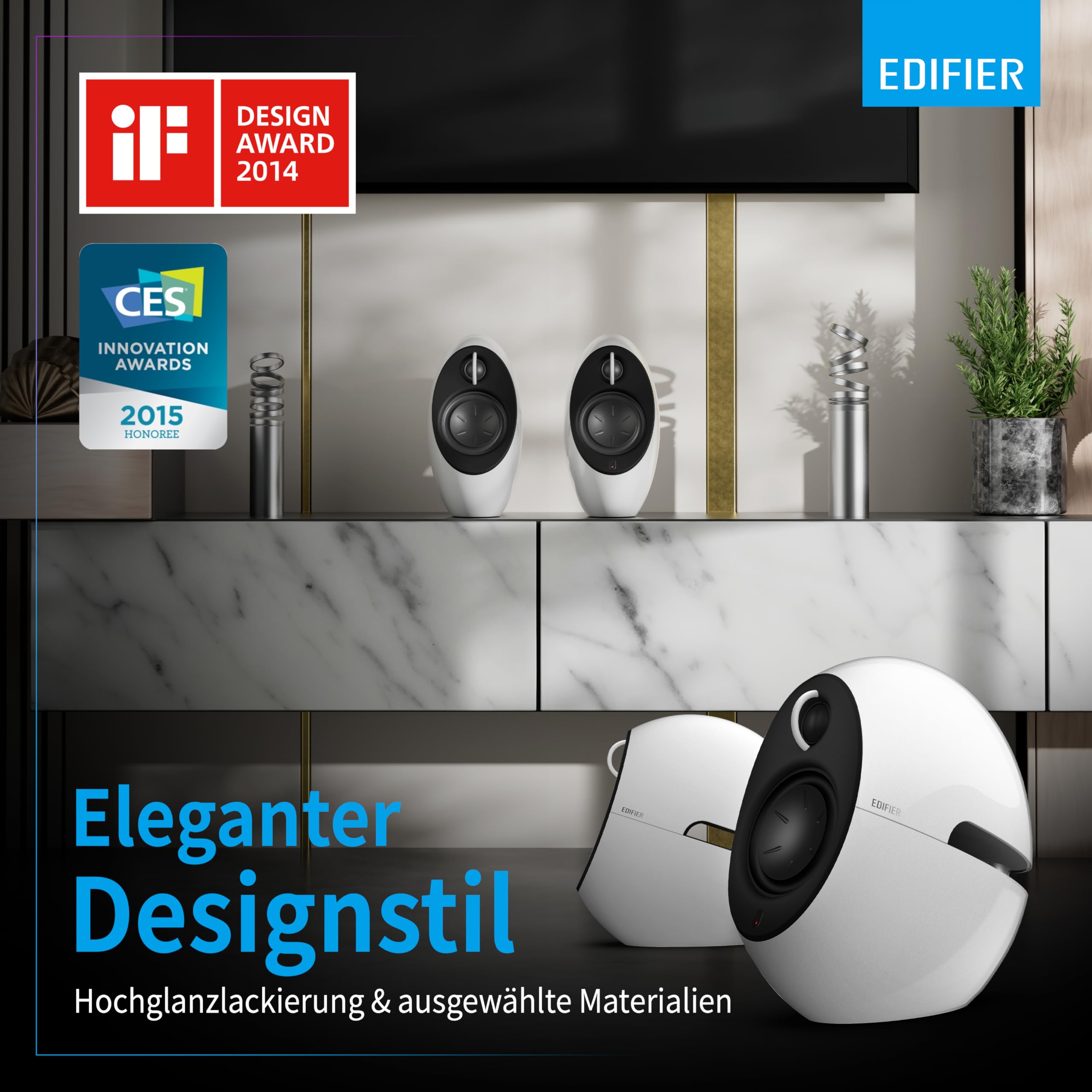 Edifier E25HD Bluetooth Lautsprecher-Set – 74Watt – Hervorragende Soundqualität mit Bassreflexmembran – LDAC-Technologie – Bluetooth 5.3 – Elegantes Design – Optische + Aux-Anschlüsse – Weiß 8