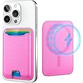 TopMade for Magsafe Wallet, Sparkle Magnetic Card Holder for iPhone 17, iPhone 16/15/14/13/12 Series, Leather Magnetic Phone Wallet with Powerful Magnet, RFID Blocking, Fit 4 Cards, Glitter Pink