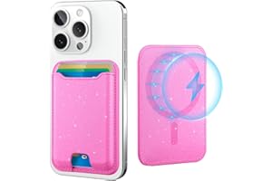TopMade for Magsafe Wallet, Sparkle Magnetic Card Holder for iPhone 17, iPhone 16/15/14/13/12 Series, Leather Magnetic Phone Wallet with Powerful Magnet, RFID Blocking, Fit 4 Cards, Glitter Pink
