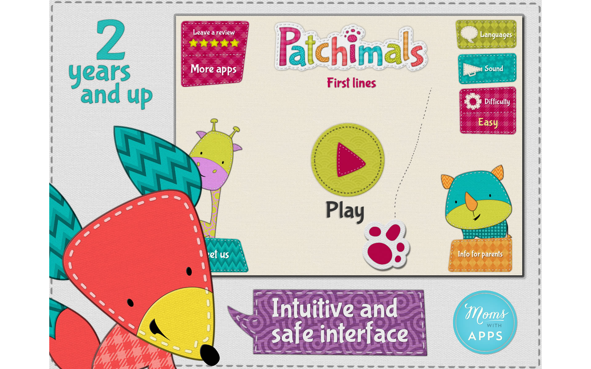 Patchimals First lines Tracing app for toddlers and preschoolers