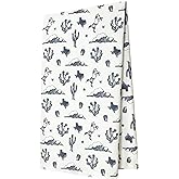 Texas Tea Towel with Blue Horse Cactus Clouds and Sunburst Pattern in Cotton Texas Gift