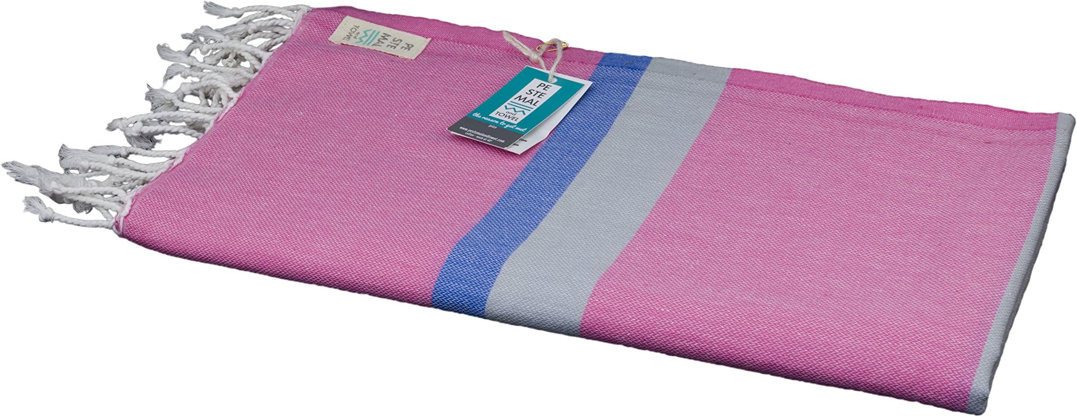 Pestemal Beach Towel with Turkish Design – PERSEUS - eco-friendly thin lightweight organic soft cotton - natural quick dry breathable blanket – Pink Blue Grey, 100x180 cm