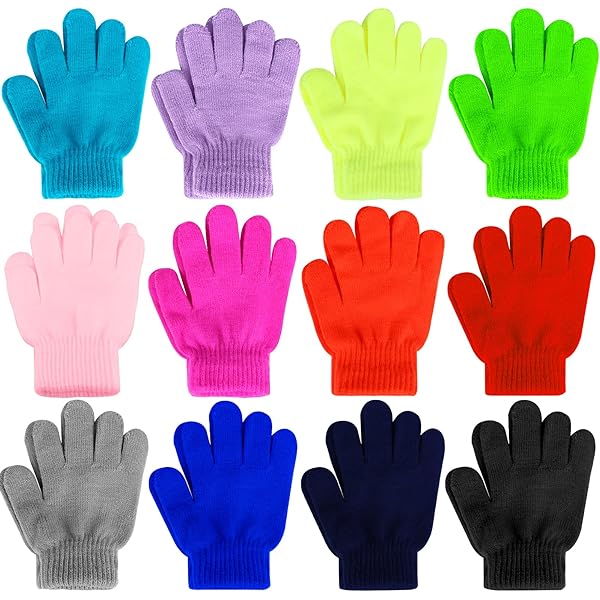 ONESING 16-Pair Kids Knit Gloves Multipack - Assorted Colors, Stretchy Fit For Boys & Girls Ages 5-12