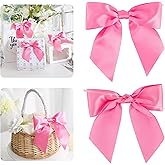 AIMUDI Hot Pink Satin Bows 5.5" Bows for Gift Wrapping Satin Twist Tie Bows Premade Ribbon Bows for Treat Bags Invitations Baskets Crafts Wedding Birthday Baby Shower Spring Decorations, 24 PCs