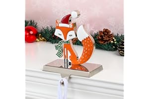 YUOKWER 2023 New Design Fox Christmas Stocking Holder for Mantel Cute Silver Christmas Stocking Hanger for Fireplace Christmas Decorations,Christmas Stocking Hook Metal Christmas Holder for Mantle(Fox)