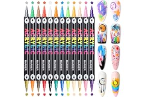 GELLAKTIK 24 Colors Nail Art Pens Set, 3D Nail Polish Pens Quick-Drying Acrylic Paint Markers, Dotting Liner Brush for DIY Nail Design, Home & Salon Manicure Tools