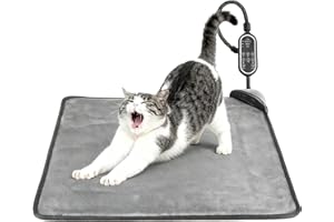 Rasfalo Cat/Dog Heating Pad, 3 Timer and 3 Level Temperature Smart Sensor Electric Pet Heating Pad with Chew Resistant Cord, Indoor Warm Heated Bed for Dogs Cats -17.7x17.7