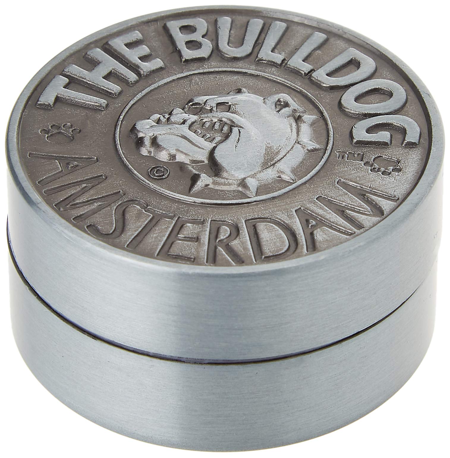 The Bulldog Amsterdam Metal Grinder | 2 Piece 40mm Embossed Silver Metal Grinder for King Size Rolling Papers 2 Part