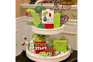 NEZABABY Christmas Tiered Tray Decor,Christmas Tiered Tray Decor, Farmhouse Tiered Tray Decoration,Green Christmas Tree Wooden Signs Decorations