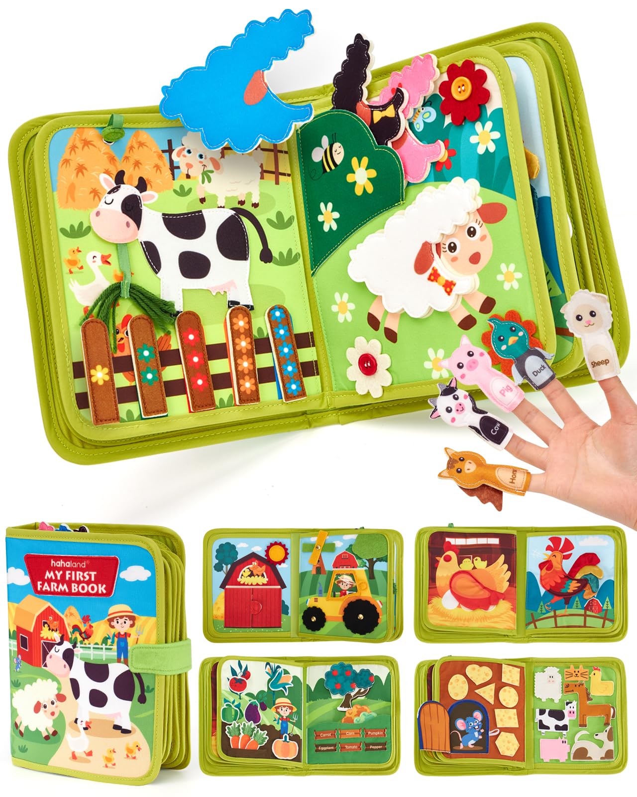 hahaland Toddler Busy Book Board for 1+ Year Olds - Montessori Toy for 1 2 3 Year Old Boy Gifts Girl Toys, Educational Quiet Travel Activity Toy, Perfect First Birthday & Early