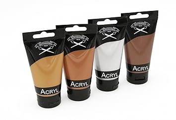 Magi Metallic Acrylfarben Set 4x 75 ml in Kupfer, gold, silber und bronze, original ARTIST